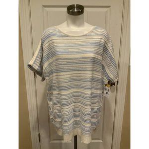 St. John Black Label Light Blue & White Striped Pullover Sweater W/ Tie, Size L